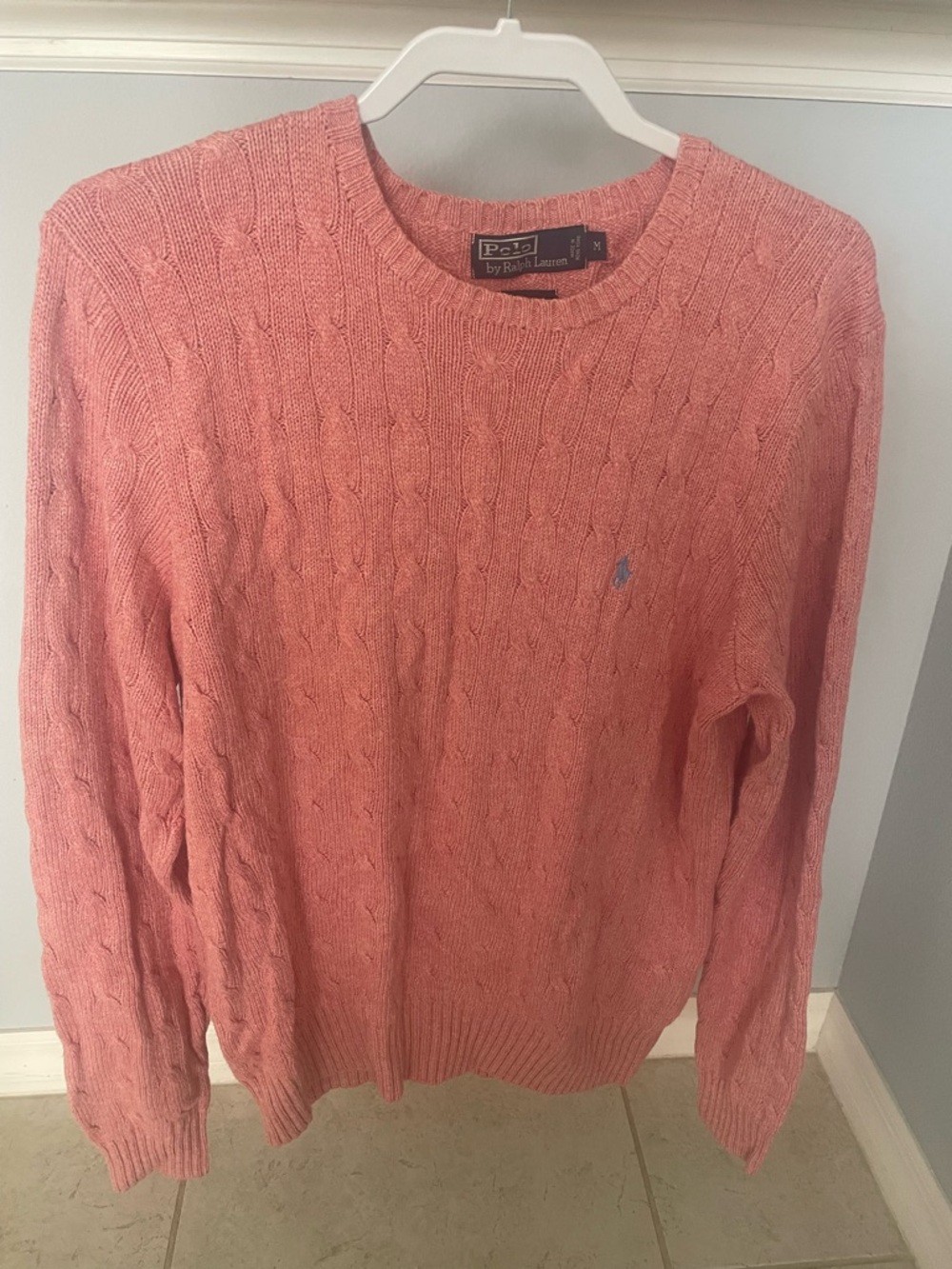 Polo by Ralph Lauren Coral Cable-Knit Crewneck Sweater. Never been worn.